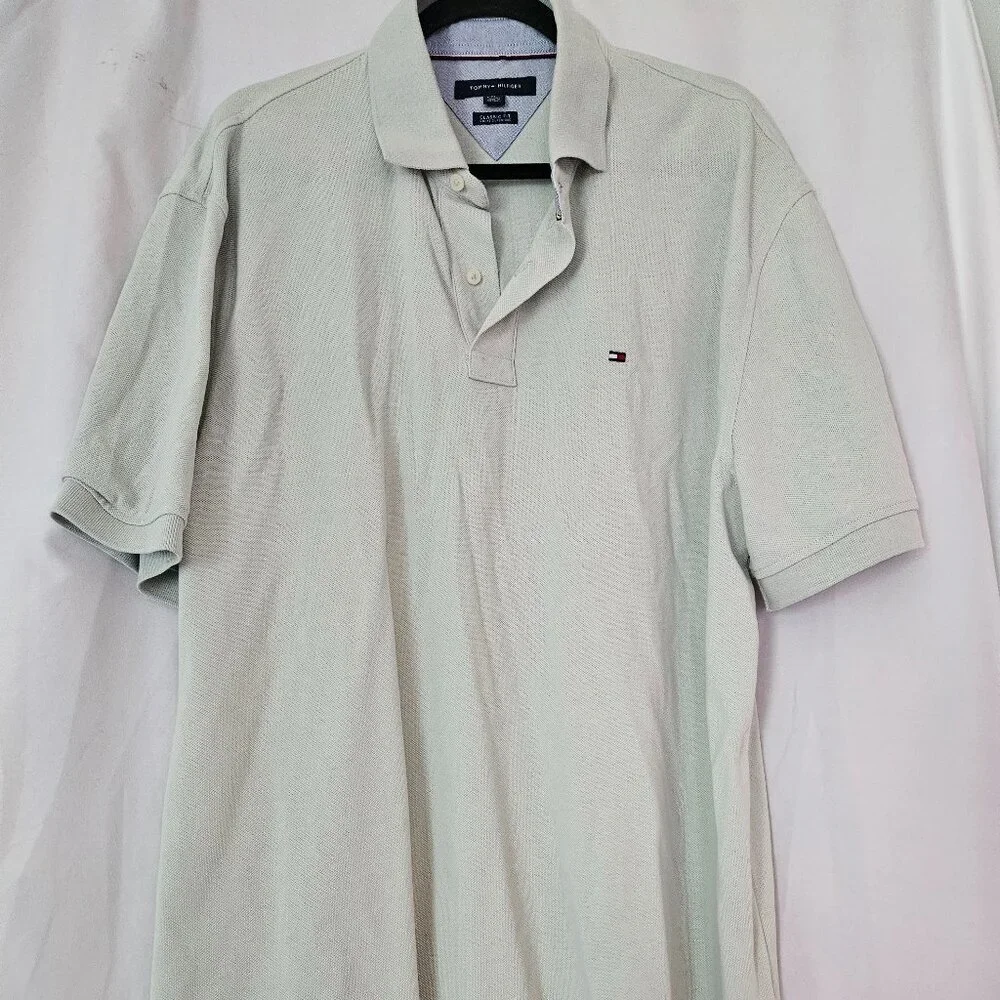 Tommy Hilfiger Polo Short Sleeve‎ Classic Fit  Mens Size XL Cotton Light Green